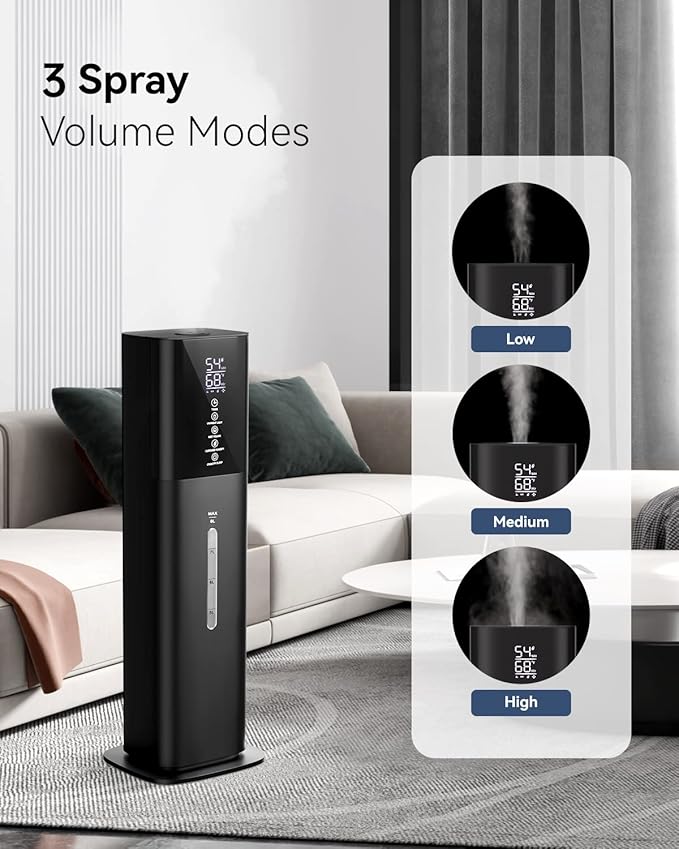 Humidifiers for Bedroom, 2.11Gal 8L Quiet Humidifiers for Large Room with Timer, 360°Nozzle, 3 Speed Ultrasonic Cool Mist Humidifier with Humidistat for Baby Home Adults Plants