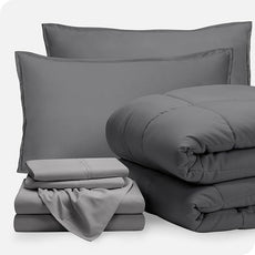 Bare Home Bed-in-A-Bag 7 Piece Comforter & Sheet Set - Queen - Goose Down Alternative - Ultra-Soft 1800 Premium Bedding Set (Queen, Grey/Light Grey)