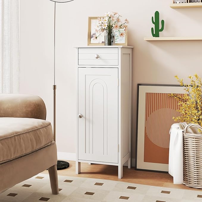 GLACER Floor Storage Cabinet, Multifunctional Bathroom Storage Cabinet with 2 Adjustable Shelves, Ideal for Bathroom, Living Room, 14 x 12 x 34.5 inches (White)