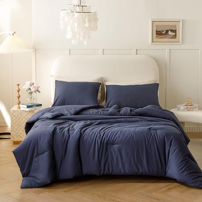 ROSGONIA California King Comforter Set Navy Blue,3pcs(1 Boho Cal King Comforter & 2 Pillowcases) All Season Bedding Soft Bedspread Blanket Quilt
