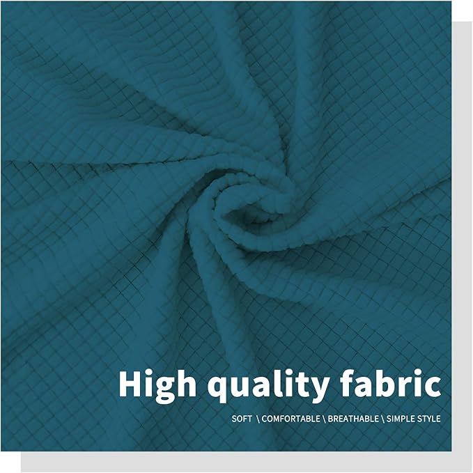 Easy-Going Stretch Bed Headboard Cover,Small Square Jacquard Headboard Slipcover, Dustproof Bed Head Cover for Bedroom (Full,Peacock Blue)