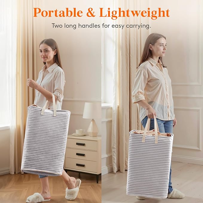 Lifewit 2 Pack Double Freestanding Clothes Hamper with Carry Handles, Large Tall Laundry Basket for Organization for Adults in Laundry Room Dorm Bedroom, Gray, 2 x 76L
