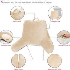 Nestl Reading Pillow for Kids & Teens with Shredded Memory Foam, Backrest Pillows for Reading, Watching, and Gaming, Use on the Couch, Bed, or Floor, Adjustable Support with Washable Cover Beige Cream