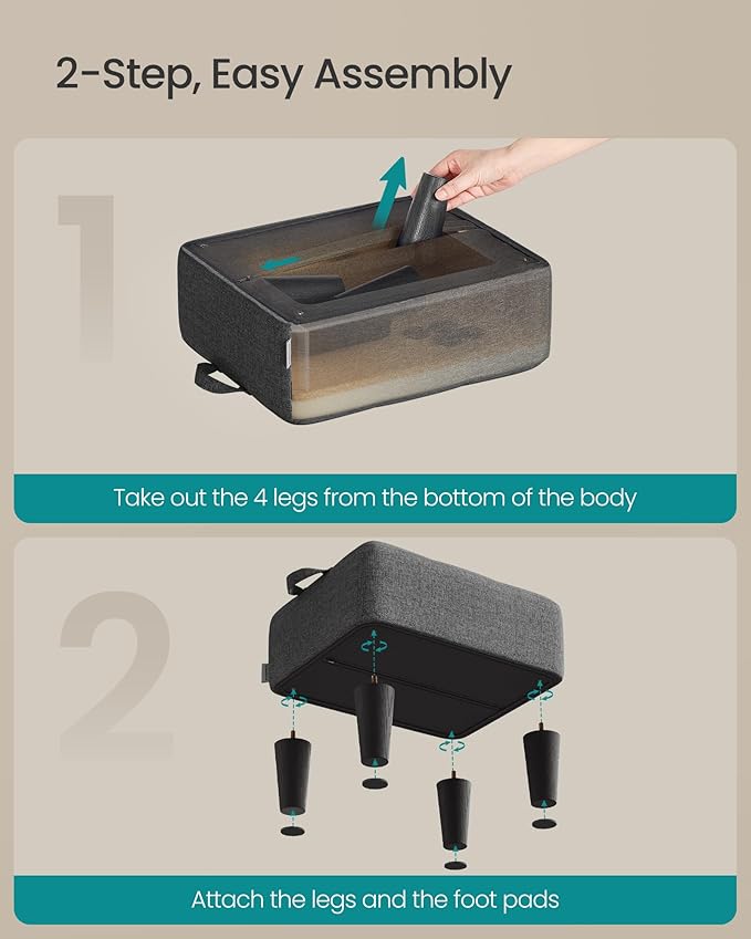 SONGMICS Foot Stool with Legs, Small Footstool Ottoman, Linen-Look Fabric Seat with Thick Cushion, for Living Room, Bedroom, Entryway, 330 lb Weight Capacity, Dark Gray ULOM502G01