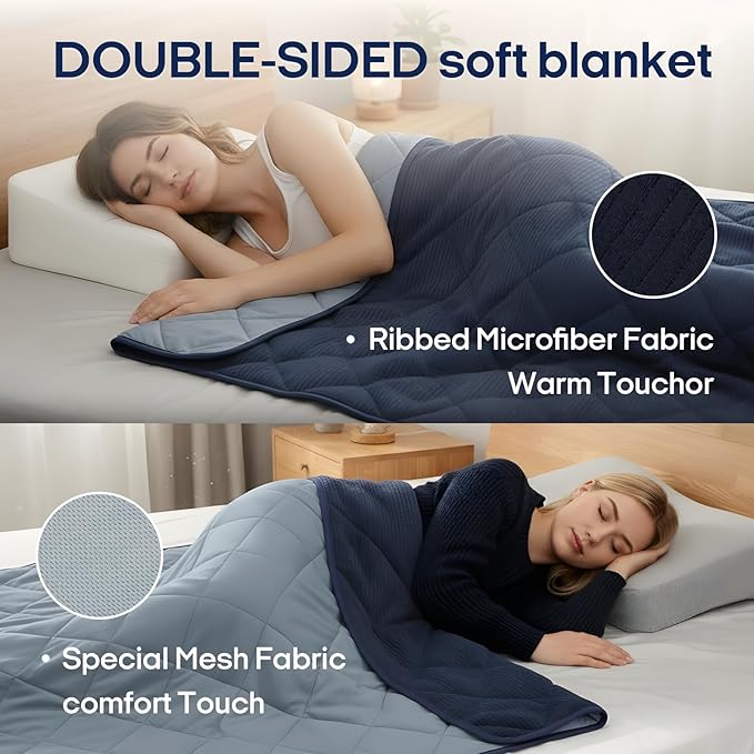 ZonLi Weighted Blanket for Adults (48"x72", 15lbs), Heavy Throw Blanket, Breathable Cooling Weighted Blanket, Soft Thick Blankey for All Season, Premium Glass Beads, Washable,Navy Blue Contrast Color