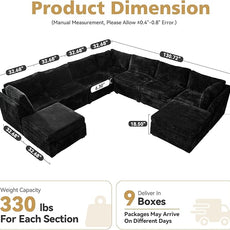 Large 9 Seat Modular Sectional Sofa with Ottoman Seat Corduroy Sleeper Sectional Sofa Bed Oversized Convertible Modular Couch for Living Room