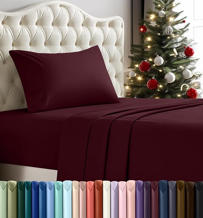 Utopia Bedding Twin Sheet Set – 3 Piece Bed Sheets for Twin Size Bed, Soft and Breathable Microfiber, Includes 1 Fitted Sheet, 1 Flat Sheet and 1 Pillowcase (Burgundy)