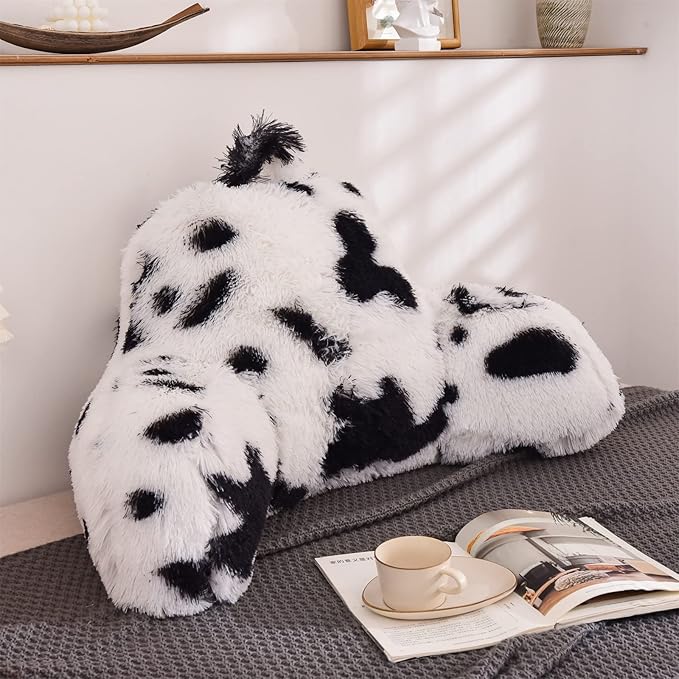 A Nice Night Faux Fur Reading Pillow Bed Wedge Large Adult Children Backrest with Arms Back Support for Sitting Up in Bed/Couch for Bedrest,whiteBlack