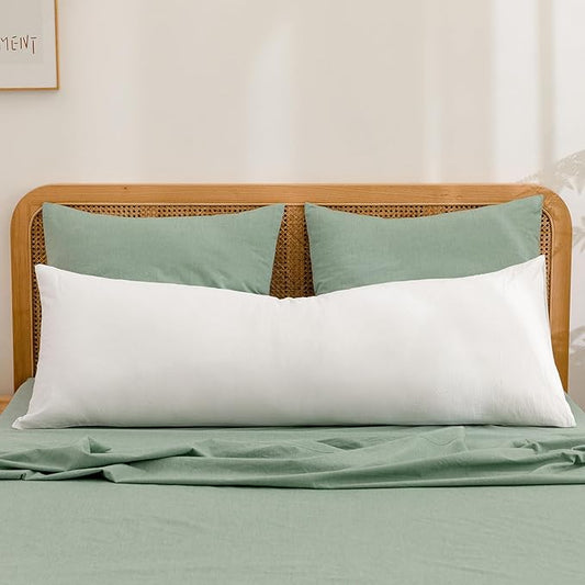 BESTOUCH 100% Washed Cotton Pillowcase for Hair and Skin Linen Feel Soft Comfortable Breathable 1 Pcs Pillow Case with Envelope Closure Solid Bright White Body 20x54 Inches