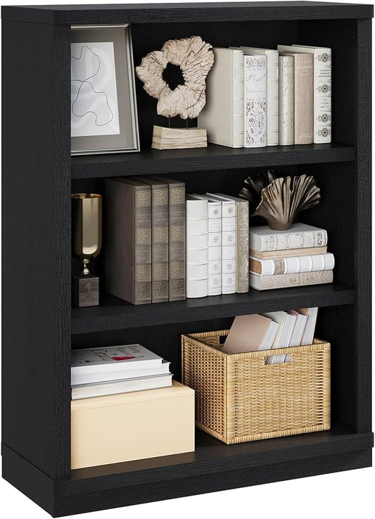 Rresyet 3 -Tier Bookcase and Book Shelf, 31” Wide Bookshelves, Wooden Bookcase Display Storage for Home Office, Living Room and Study Room (Black)