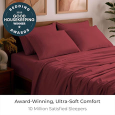 Mellanni Split King Sheet Set - 7-Piece Iconic Collection Bedding, (Including 4 Pillowcases), 16-Inch Deep Pocket, Easy Care, Extra Soft, Cooling Sheets, Brushed Microfiber - Brick Red