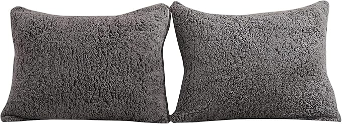 Reafort Ultra Soft Sherpa Pillowcases Pillow Covers Standard Size 20"x26" Pack of 2 with Zipper Closure (Charcoal Grey, 20”x26” Standard Sham)