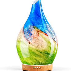 Porseme 280ml Essential Oil Diffuser Glass Color Changing Aroma Air Diffusers Aromatherapy Ultrasonic Cool Mist Humidifier 7 Running Hours Waterless Auto-Off for Sleeping, Yoga, Office (Blue Grass)