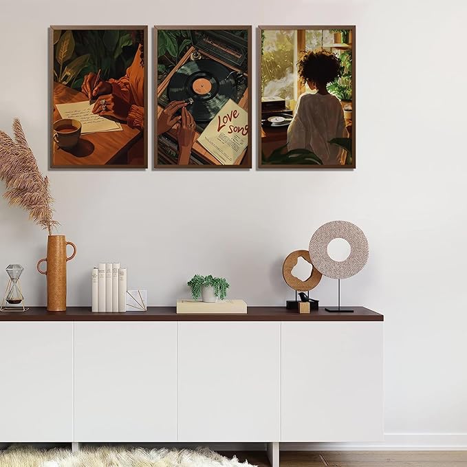 XLYFVLGF 3Pcs Black Women Canvas Wall Art African American Pictures Wall Decor Black Girl Painting Fashion Abstract Prints for Bedroom Bathroom Living Room Home Decoration 16x24in