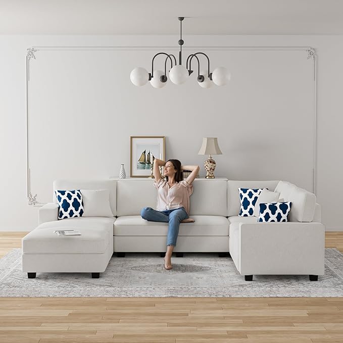 Legend Vansen Modular Sectional Sofa U Shaped Couch with Ottoman Modern Reversible Corner Sectional Couch for Living Room (Cream, U Shaped Sofa-3)