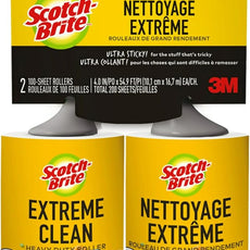 Scotch-Brite Extreme Clean Lint Roller, 50% Stickier*, Heavy Duty for Removing Debris and Pet Hair on Clothes, Furniture, Cars, Offices & More, 2 Pack, 200 Adhesive Sheets Total