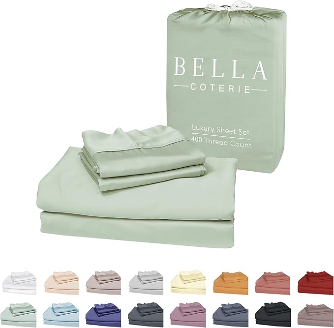 Bella Coterie Luxury Bamboo Viscose Full Size Sheet Set | 100% Organically Grown | Ultra Soft | Cooling for Hot Sleepers | 18" Deep Pocket [Sea Glass] BC