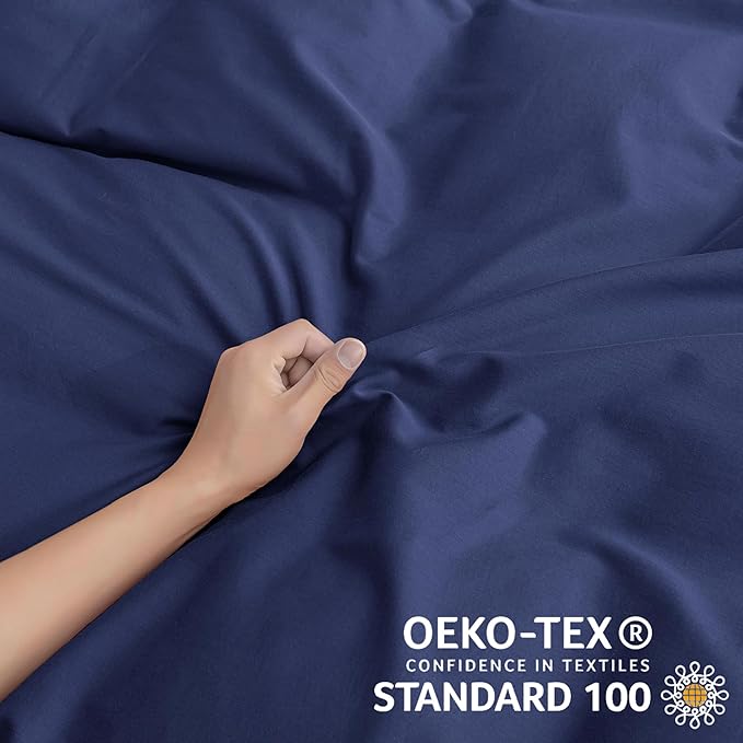 JELLYMONI Cotton Duvet Cover King Size - Navy Blue Comforter Cover with Button 100% Washed Cotton 3PCS Breathable Soft Solid Bedding Set Duvet Cover 104×90in & 2 Pillowcases (NO Comforter)