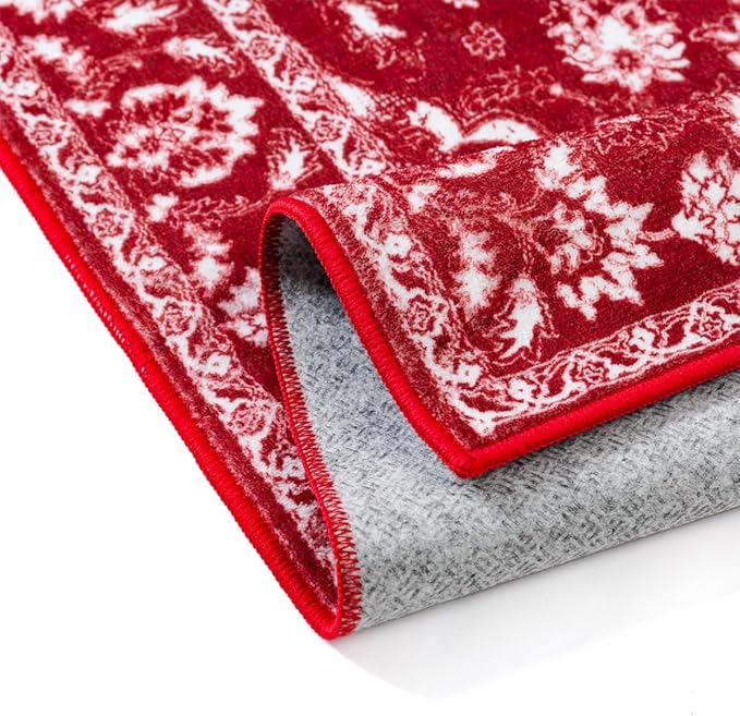Christmas 5x7 Area Rug Red Xmas Floral Living Room Rug Washable Non Slip Soft Low Pile Lightweight Neutral Carpet for Kitchen Bedroom Dining Room Bathroom