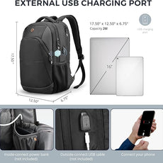 Swissdigital Design Business Laptop Backpack, College Laptops Backpack with USB Charging Port for Men and Women Fits 16 Inch Notebook, Blac k-Finder Color Random