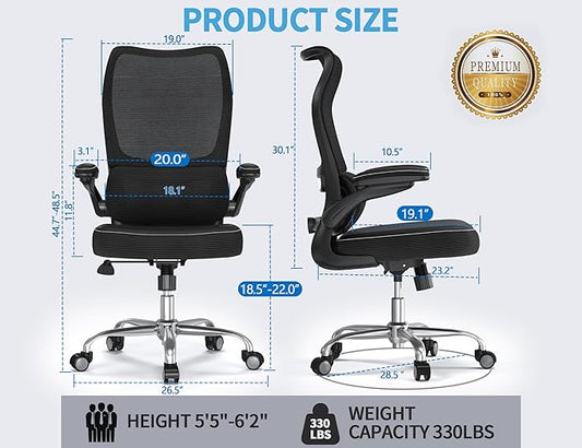 TRALT Ergonomic Office Chair - Desk Chair with Wave High Back Adjustable Lumbar Support Computer Chair - Gaming Chairs Mesh Backrest and PU Leather Seat (Black White)