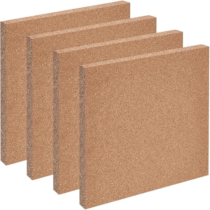 BENECREAT 4 Pcs Cork Sheets, 11.7x11.7 Inch Square Cork Board Tiles for Bulletin Boards, Wall Decorations and DIY Crafts(7mm Thick)