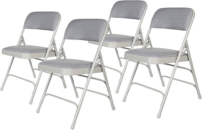 OEF Furnishings OEF2300 Series Heavy-Duty Premium Fabric Padded Upholstery Double-Hinged Triple-Braced Folding Chairs (4-Pack, Slate Gray)