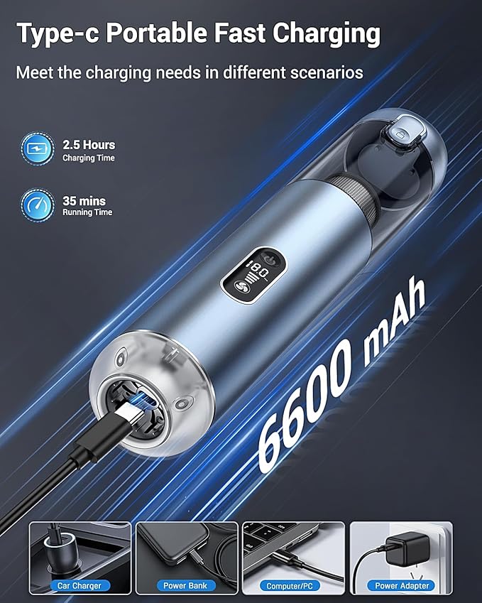 Handheld Vacuum Cordless, 18000Pa Car Vacuum with Brushless Motor, 5-in-1 Portable Hand Held Vacuum with 3 Speed Modes, High Power Mini Vacuum Cleaner with White LED & Red Flash for home, Car, Office