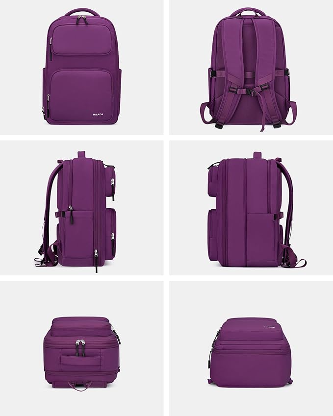MILADA Expandable Travel Backpack 28L to 39L, TSA-Approved Carry On Backpack with 17 Inch Laptop Compartment, School Business Work Backpack for Men & Women, Purple