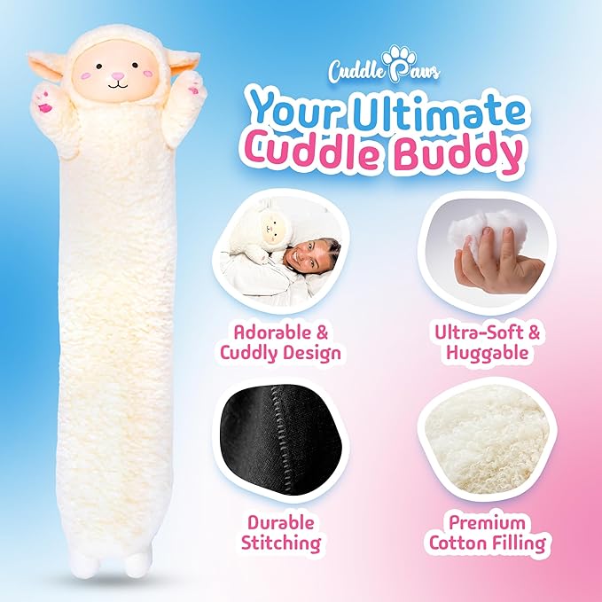 Lamb Plush Body Pillow for Kids | Long Stuffed Animal Cuddle Pillow | Soft Hugging Toy | Plushie Gift for Girls & Boys | Long Plush Body Pillow for Sleep & Comfort | Small, 23 Inches