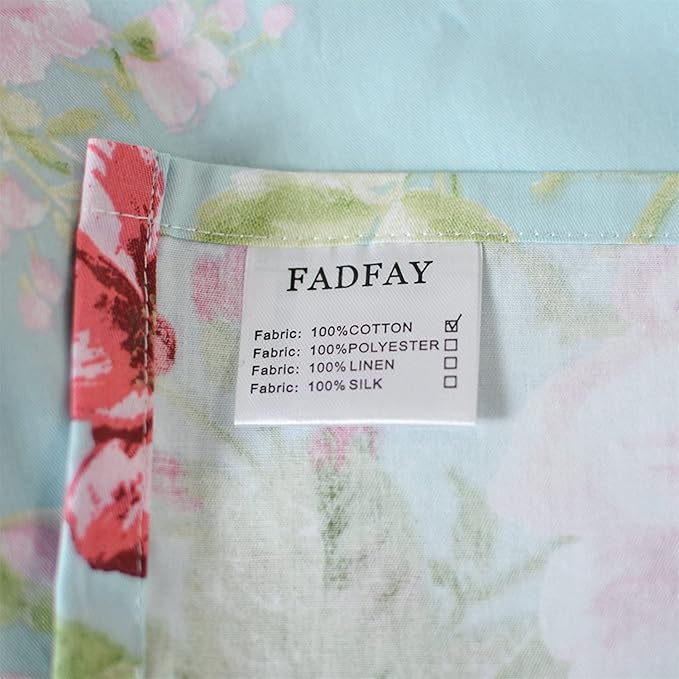 FADFAY Floral Twin XL Sheets 100% Combed Cotton Sheet Sets Pink Flowers Deep Pocket Fitted Sheets Girls Bedding Sets for All-Season (4Pcs, 1 Fitted Sheet, 1 Flat Sheet, 2 Pillowcases)