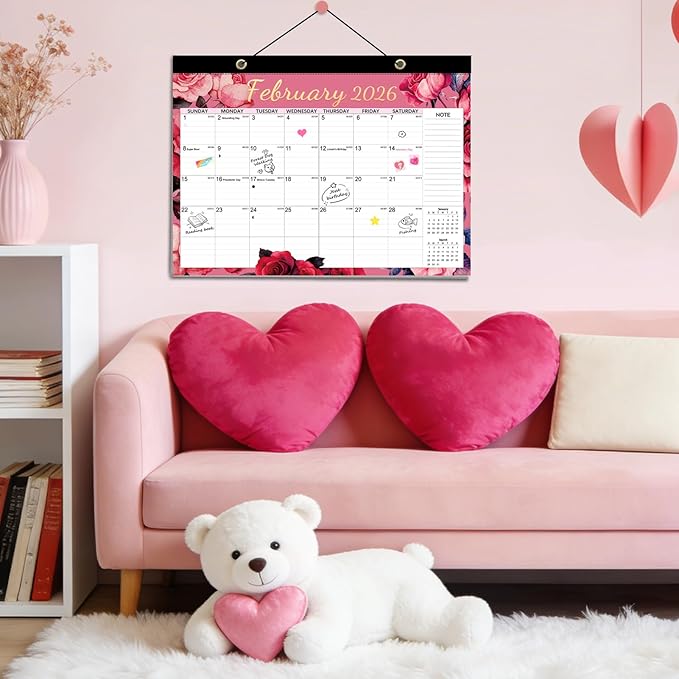 Desk Calendar 2026, Anti-Ink Bleed, Plastic Cover, Ample Space, Through July 2027 with Stickers, 17" x 12" Large Seasonal Wall Calendar 2026 for Home, Office, Student & Teacher Supplies- Flower
