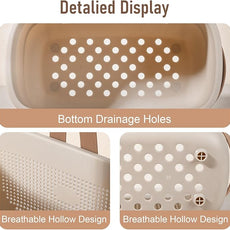 JiatuA Plastic Storage Basket with Handle Portable Shower Caddy Tote Organizer Basket Bin for Bathroom Kitchen Dorm Room Bedroom, Beige