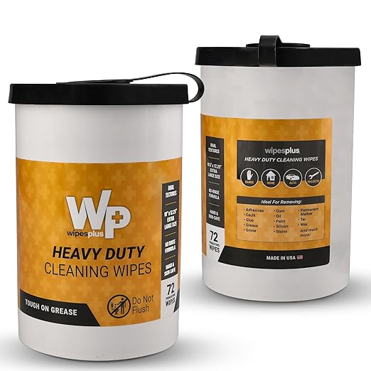 WIPESPLUS Heavy Duty Cleaning Wipes – No Rinse Dual-Texture Tool Cleaning Wipes and Hand Cleaner for Mechanics – Industrial Degreaser for Garage, Grill, and Oven– 72 Count 10.5"x12.25" (Pack of 6)