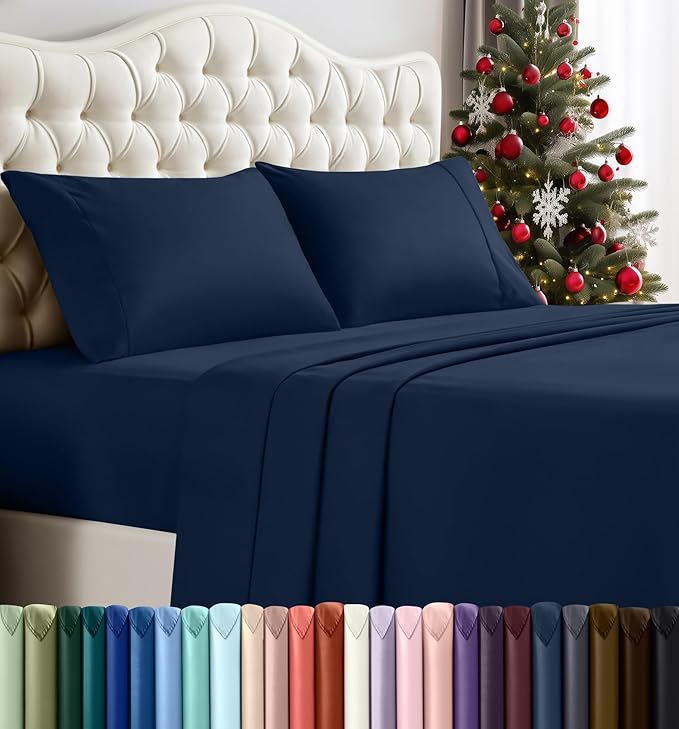 Utopia Bedding King Sheet Set – 4 Piece Bed Sheets for King Size Bed, Soft and Breathable Microfiber, Includes 1 Fitted Sheet, 1 Flat Sheet and 2 Pillowcases (Navy Blue)