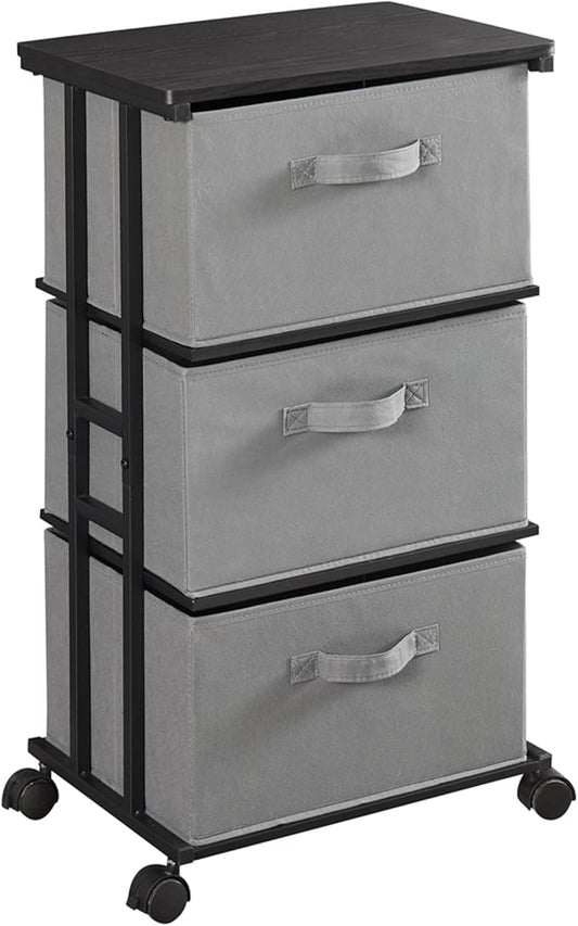 MAX Houser Dresser Tower with 3 Drawers for Bedroom, Fabric Storage Organizer Unit, Chest of Drawers with with WoodTop, Small Vertical Storage for Guest Room, Closet, Entryway, Nursery (Grey)