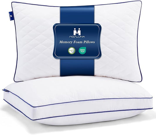 Shredded Memory Foam Pillows King Size Set of 2, Soft Bed Pillow for Side and Back Sleepers, Medium Firm Pillows 2 Pack with Gusset(20"x36")