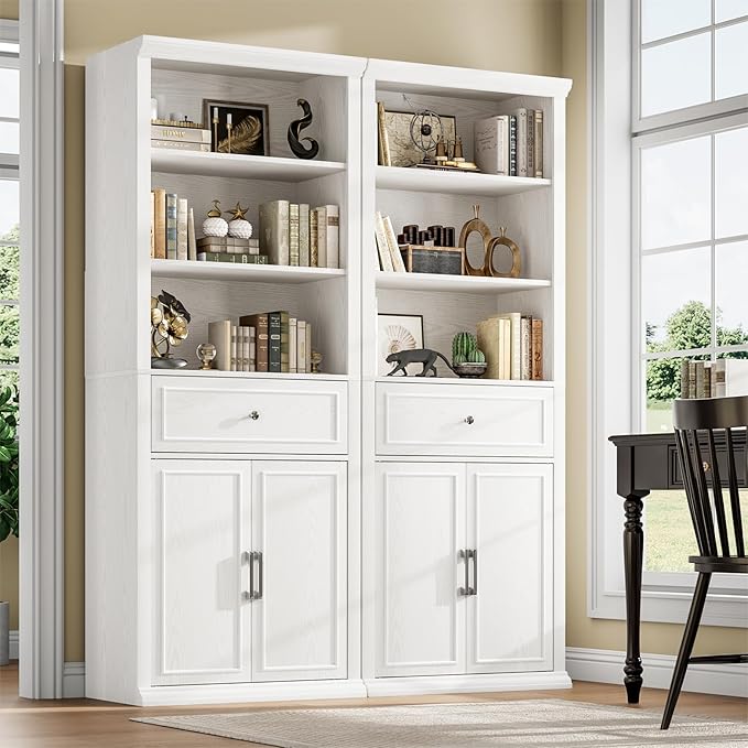 Rresyet Bookcase, 6 Tier White Bookshelf 28" W Tall Minimalist Bookshelves with Storage Cabinet Suitable for Offices, Libraries, Living Rooms