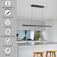 Modern Island Lights, 57in LED Pendant Light Dimmable with Remote Control 3000k-6000K Adjustable Color Temperature, Aluminum Chandelier Lamp Fixture for Kitchen, Dining Room, Billiard Room
