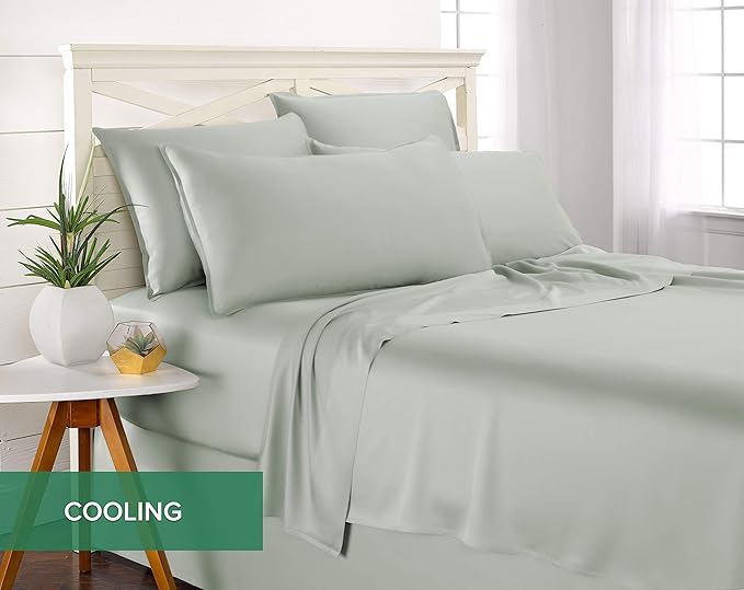 Pure Bamboo California King Sheets, Genuine 100% Organic Viscose Derived from Bamboo Bed Sheet Set, Soft & Cooling, Double Stitching, 2 Year Quality Promise (California King, Sea Glass)