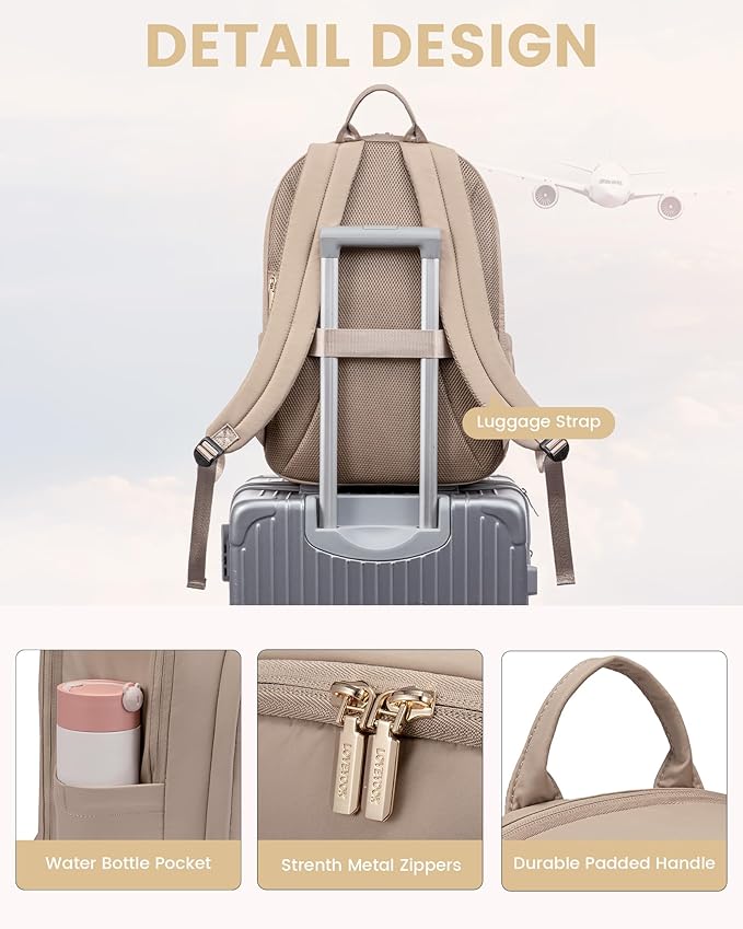 LOVEVOOK 17.3 Inch Laptop Backpack for Women - Work/Business Computer Backpack Purse, Large Capacity Casual Daypack, Travel Bag for Lawyer, Doctor, Teacher, Classic Khaki