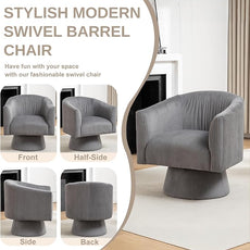 Swivel Accent Chair, Modern 360° Barrel Chair, Corduroy Upholstered Single Sofa for Living Room, Bedroom(Gray)