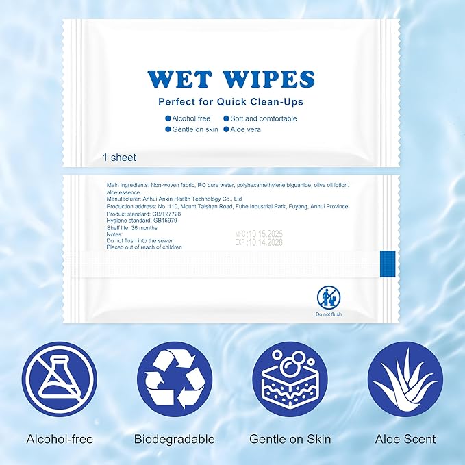 Individually Wrapped Wet Wipes, Wet Wipes For Hands Bulk, Easy To Carry, Quick To Clean Hands, Suitable For Restaurants, Barbecues, Travel, Weddings, Homeless People (200-PACK)