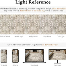 8x10 Washable Neutral Area Rug Taupe Vintage Living Room Bedroom Carpet Non-Slip Soft Low Pile Floral Large Throw Rug for Dining Room Entryway Office