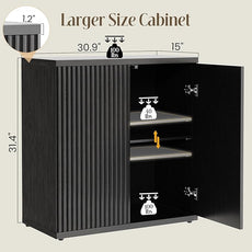 Fluted Buffet Cabinet Sideboard with Storage,Wooden Credenza with 2 Doors&Adjustable Shelve, Modern Accent Cabinets Coffee Bar Bookcase for Living Room,Kitchen Dining Room Entryway 15