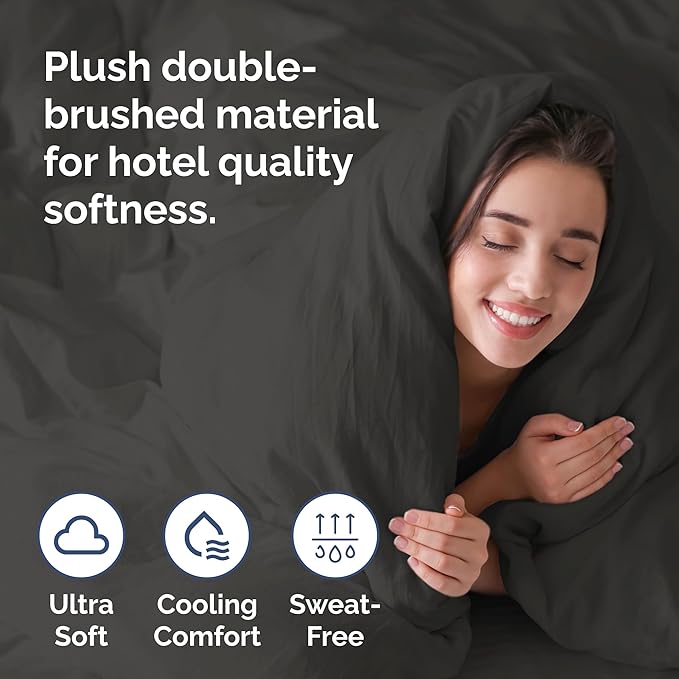 Duvet Cover Queen Size Set - Extra Soft Queen Size Duvet Cover 90 x 90 with 2 Pillow Shams - Hotel Luxury Easy Care and Fade Free w/Zipper Closures & Ties - Comfy Breathable Bedding Set (Charcoal)