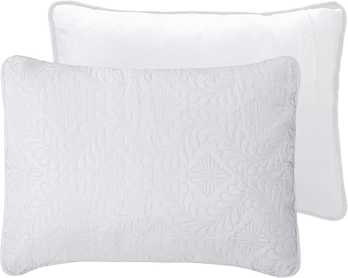 Easy-Going Full/Queen Size Reversible Quilt Set with 1 Quilt and 2 Pillow Shams, Soft Bed Quilt Cover, Water Resistant Lightweight Microfiber Bedspread, Stain Resistant, Olive Leaf-White/White