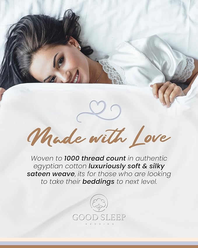 Good Sleep Bedding California King Sheet Sets - 100% Egyptian Cotton Sheets California King Size, 4 Pc, Cal King Sheet Set, Soft Sateen Weave, 16" Deep Pocket California King Sheet Set - White GoodSleepBedding