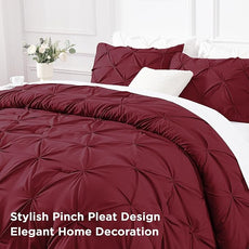 Andency Burgundy Oversized King Comforter Set (120x98Inch), 3 Pieces Lightweight Pinch Pleat Cal King Bedding Comforters & Sets, Oversized Pintuck Soft Fluffy Down Alternative Bed Set for All Season