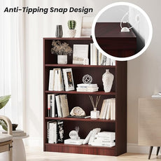 Farini 4 Shelf boockase Display Bookcase Freestanding Wooden Bookshelves for Home Office Living Room,48 Inch Height,Mahogany